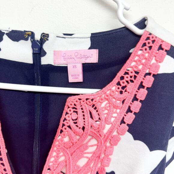 Lilly Pulitzer Women Briella Navy and Coral Short Sleeve Mini Dress X-Small - Picture 2 of 5